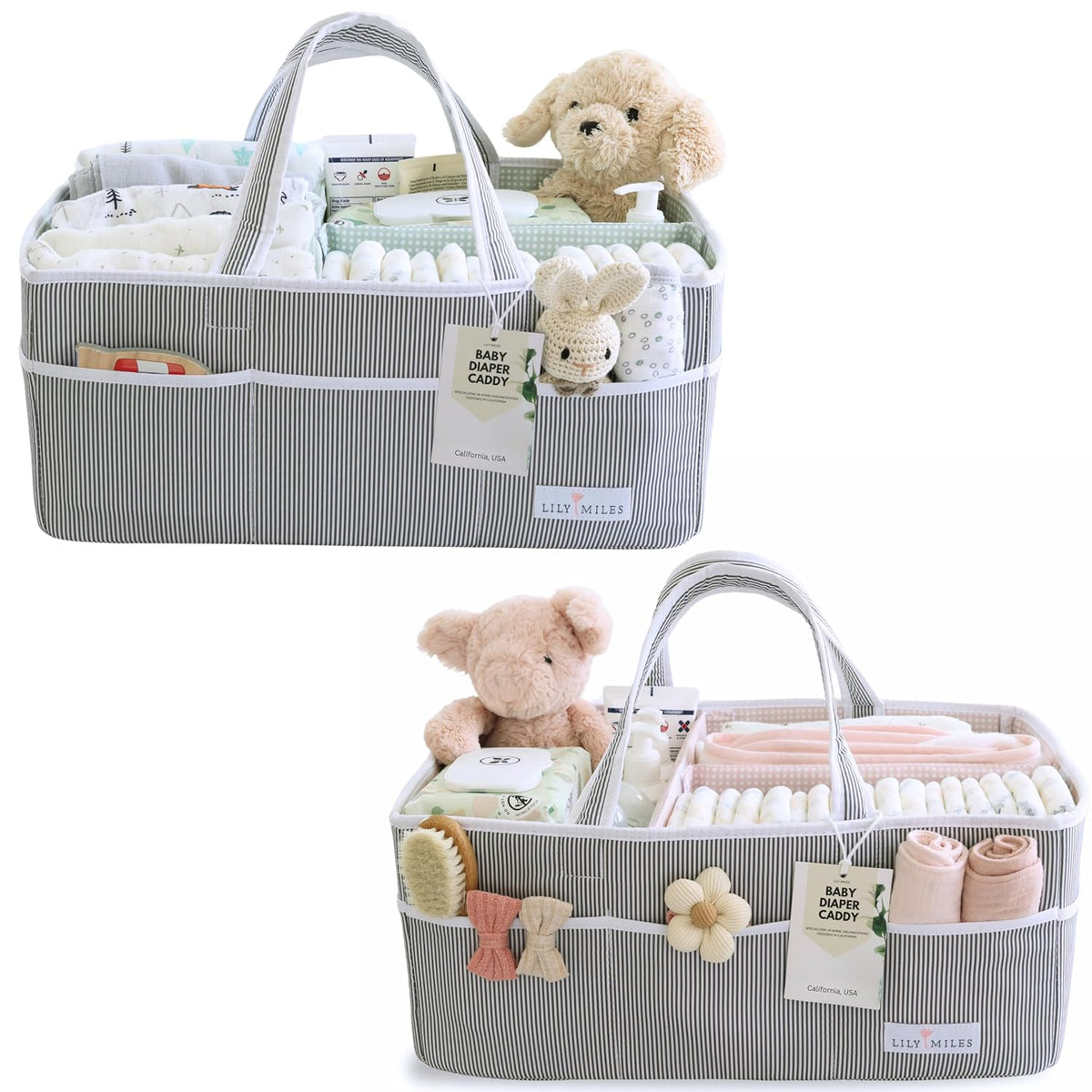 Extra Large Diaper Caddy - Bundle of 2 - Caddy Organizers for Baby Diapers, Wipes or Essentials - Mint & Blush Pink