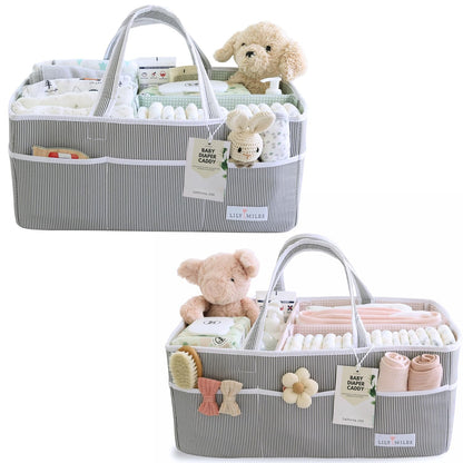 Extra Large Diaper Caddy - Bundle of 2 - Caddy Organizers for Baby Diapers, Wipes or Essentials - Mint & Blush Pink