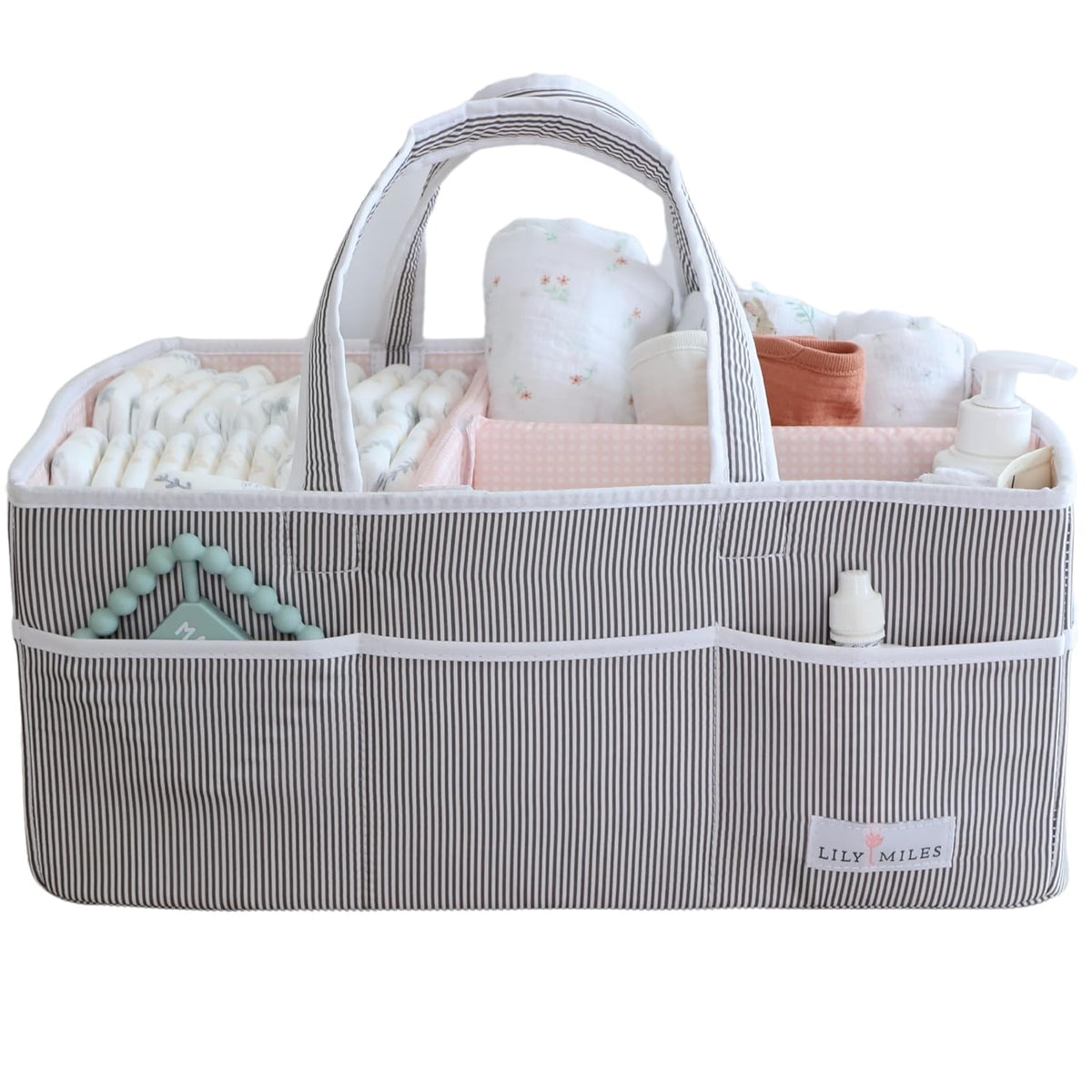 Extra Large Diaper Caddy - Bundle of 2 - Caddy Organizers for Baby Diapers, Wipes or Essentials - Mint & Blush Pink