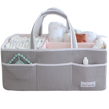Extra Large Diaper Caddy - Bundle of 2 - Caddy Organizers for Baby Diapers, Wipes or Essentials - Mint & Blush Pink