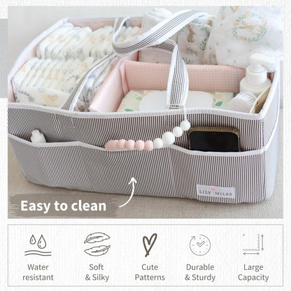 Extra Large Diaper Caddy - Bundle of 2 - Caddy Organizers for Baby Diapers, Wipes or Essentials - Mint & Blush Pink