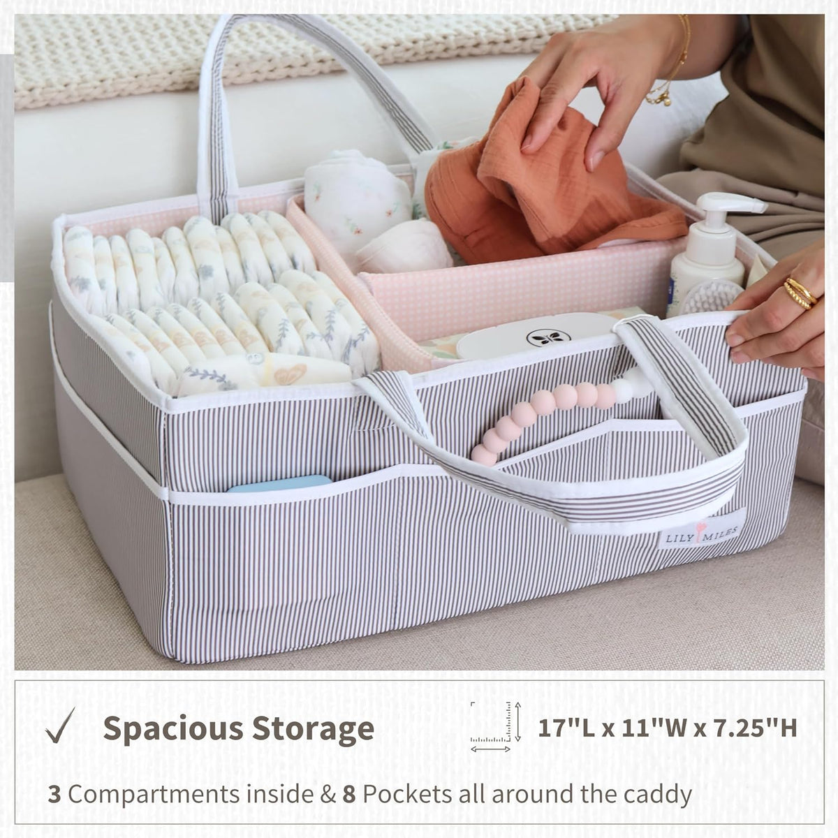 Extra Large Diaper Caddy - Bundle of 2 - Caddy Organizers for Baby Diapers, Wipes or Essentials - Mint & Blush Pink