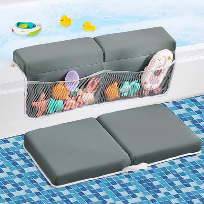 Bath Kneeler and Elbow Rest Pad Set, Thick Soft Quick Dry Bathtub Mat for Baby Bathing Time, Memory Foam With Toys Organizer, Gifts for Parents, Grey