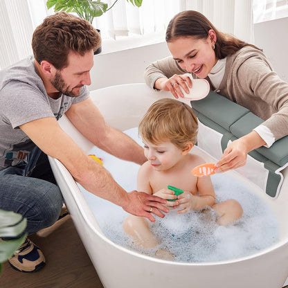Bath Kneeler and Elbow Rest Pad Set, Thick Soft Quick Dry Bathtub Mat for Baby Bathing Time, Memory Foam With Toys Organizer, Gifts for Parents, Grey