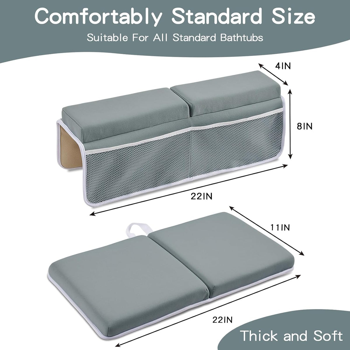 Bath Kneeler and Elbow Rest Pad Set, Thick Soft Quick Dry Bathtub Mat for Baby Bathing Time, Memory Foam With Toys Organizer, Gifts for Parents, Grey