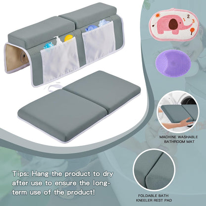 Bath Kneeler and Elbow Rest Pad Set, Thick Soft Quick Dry Bathtub Mat for Baby Bathing Time, Memory Foam With Toys Organizer, Gifts for Parents, Grey