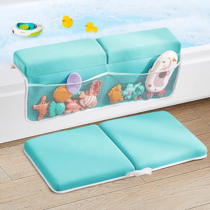 Bath Kneeler and Elbow Rest Pad Set, Thick Soft Quick Dry Bathtub Mat for Baby Bathing Time, Memory Foam With Toys Organizer, Gifts for Parents, Grey