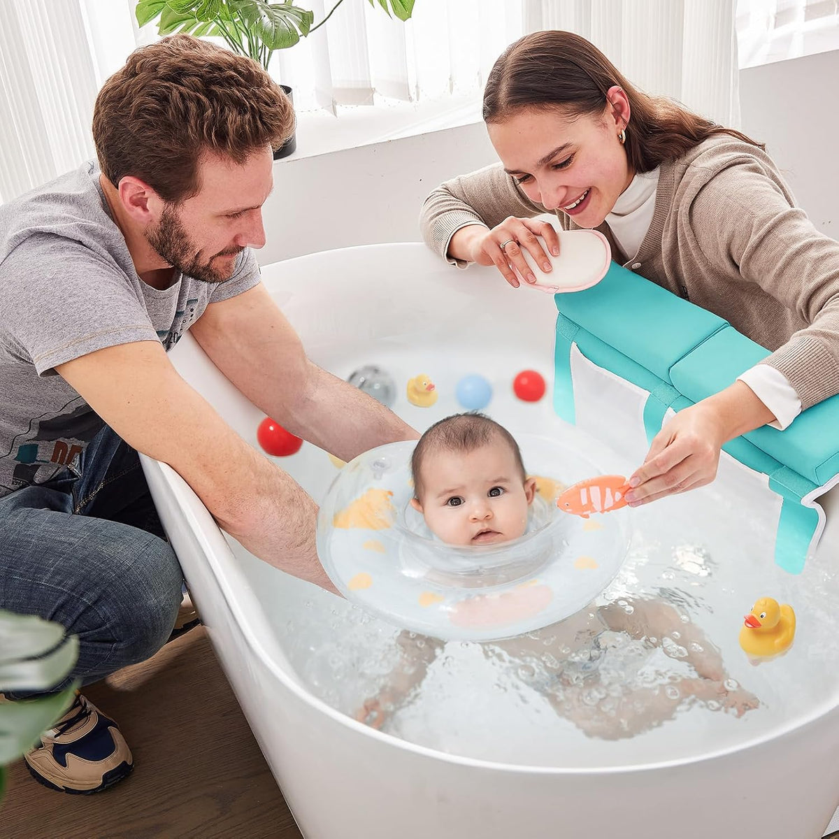 Bath Kneeler and Elbow Rest Pad Set, Thick Soft Quick Dry Bathtub Mat for Baby Bathing Time, Memory Foam With Toys Organizer, Gifts for Parents, Grey