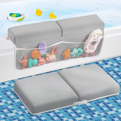 Bath Kneeler and Elbow Rest Pad Set, Thick Soft Quick Dry Bathtub Mat for Baby Bathing Time, Memory Foam With Toys Organizer, Gifts for Parents, Grey