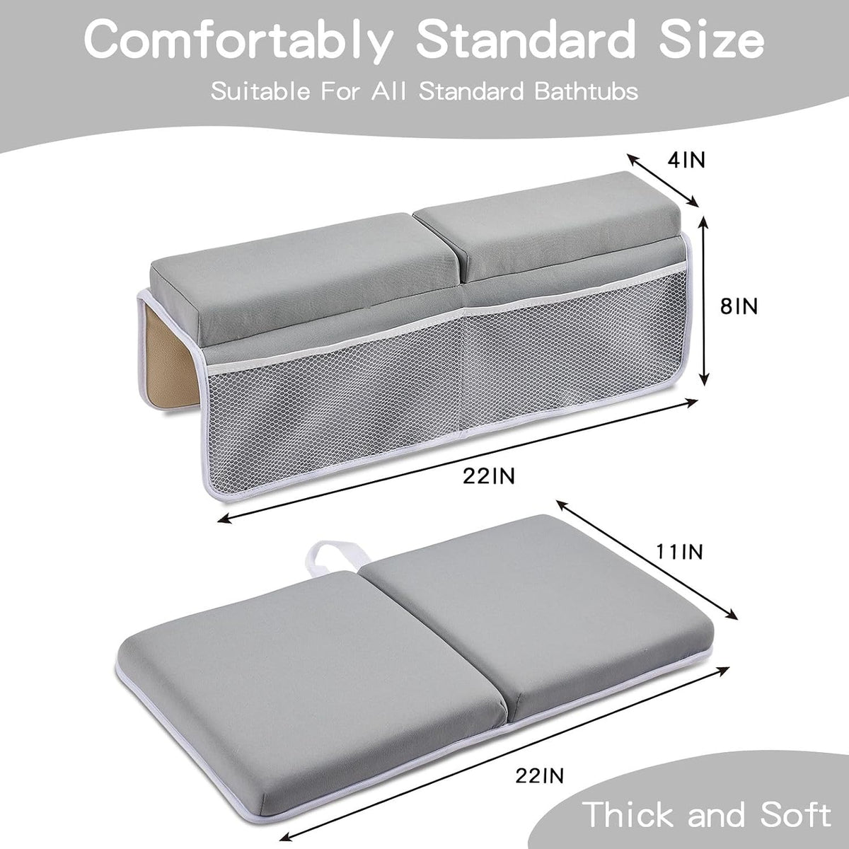 Bath Kneeler and Elbow Rest Pad Set, Thick Soft Quick Dry Bathtub Mat for Baby Bathing Time, Memory Foam With Toys Organizer, Gifts for Parents, Grey