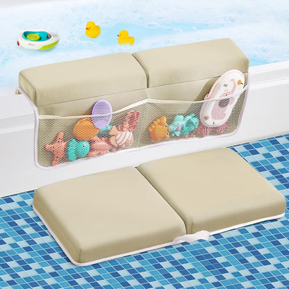 Bath Kneeler and Elbow Rest Pad Set, Thick Soft Quick Dry Bathtub Mat for Baby Bathing Time, Memory Foam With Toys Organizer, Gifts for Parents, Grey