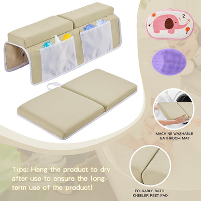 Bath Kneeler and Elbow Rest Pad Set, Thick Soft Quick Dry Bathtub Mat for Baby Bathing Time, Memory Foam With Toys Organizer, Gifts for Parents, Grey