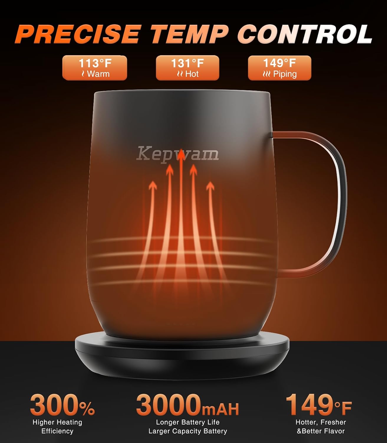 Self-Heating Coffee Mug T2, 16oz Electric Heated Mug Hot Up to 149℉ | No App, 3 Temp Settings to Keep Coffee Warm, Long-Lasting Battery for Office & Home,Auto Shut-Off, Ideal Gift for Men & Women