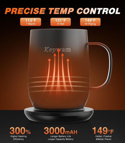 Self-Heating Coffee Mug T2, 16oz Electric Heated Mug Hot Up to 149℉ | No App, 3 Temp Settings to Keep Coffee Warm, Long-Lasting Battery for Office & Home,Auto Shut-Off, Ideal Gift for Men & Women
