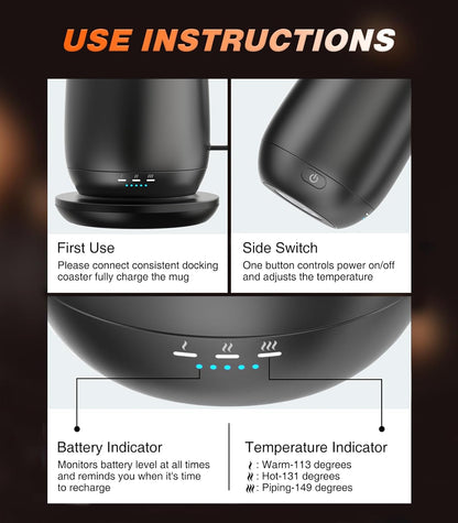 Self-Heating Coffee Mug T2, 16oz Electric Heated Mug Hot Up to 149℉ | No App, 3 Temp Settings to Keep Coffee Warm, Long-Lasting Battery for Office & Home,Auto Shut-Off, Ideal Gift for Men & Women