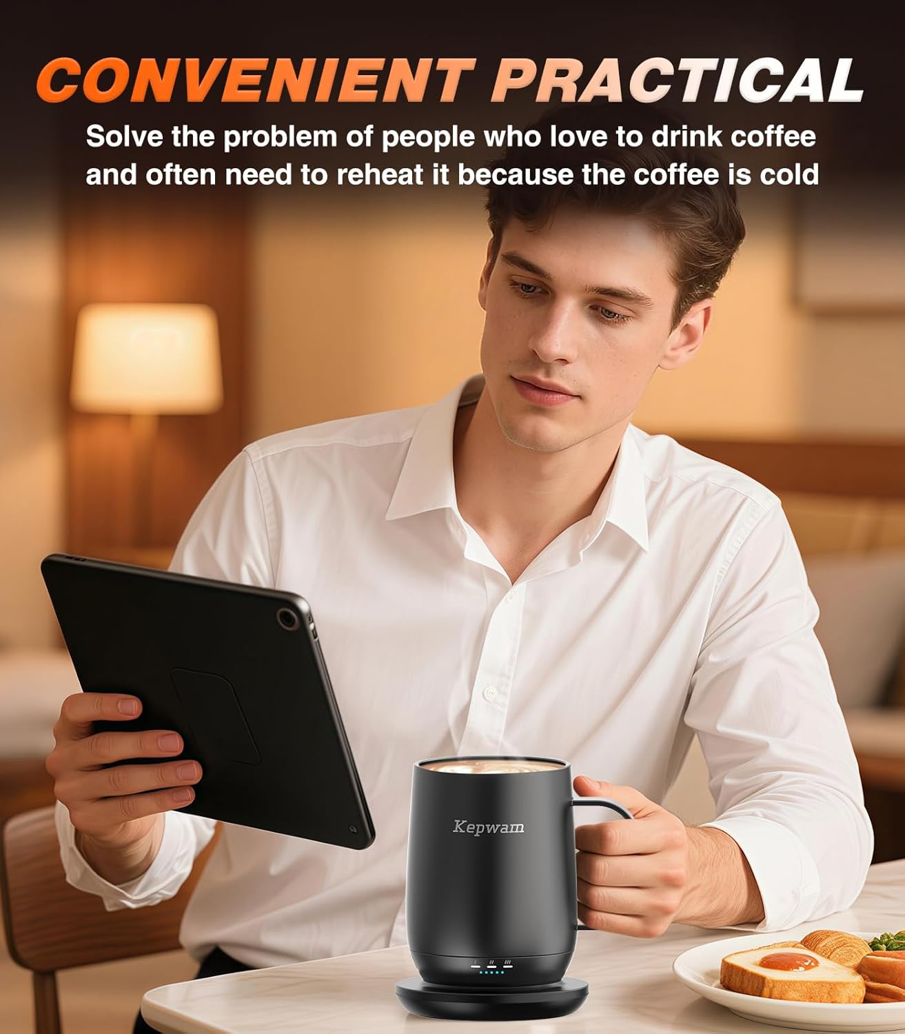 Self-Heating Coffee Mug T2, 16oz Electric Heated Mug Hot Up to 149℉ | No App, 3 Temp Settings to Keep Coffee Warm, Long-Lasting Battery for Office & Home,Auto Shut-Off, Ideal Gift for Men & Women