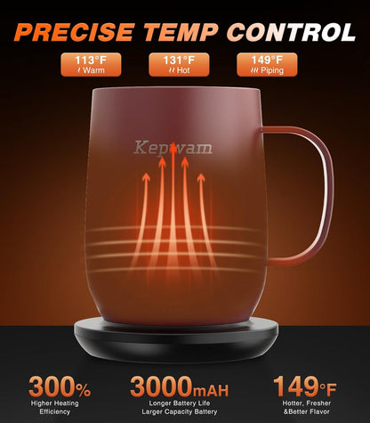Self-Heating Coffee Mug T2, 16oz Electric Heated Mug Hot Up to 149℉ | No App, 3 Temp Settings to Keep Coffee Warm, Long-Lasting Battery for Office & Home,Auto Shut-Off, Ideal Gift for Men & Women