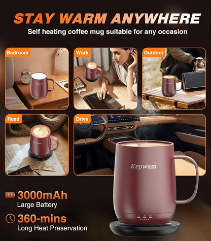 Self-Heating Coffee Mug T2, 16oz Electric Heated Mug Hot Up to 149℉ | No App, 3 Temp Settings to Keep Coffee Warm, Long-Lasting Battery for Office & Home,Auto Shut-Off, Ideal Gift for Men & Women