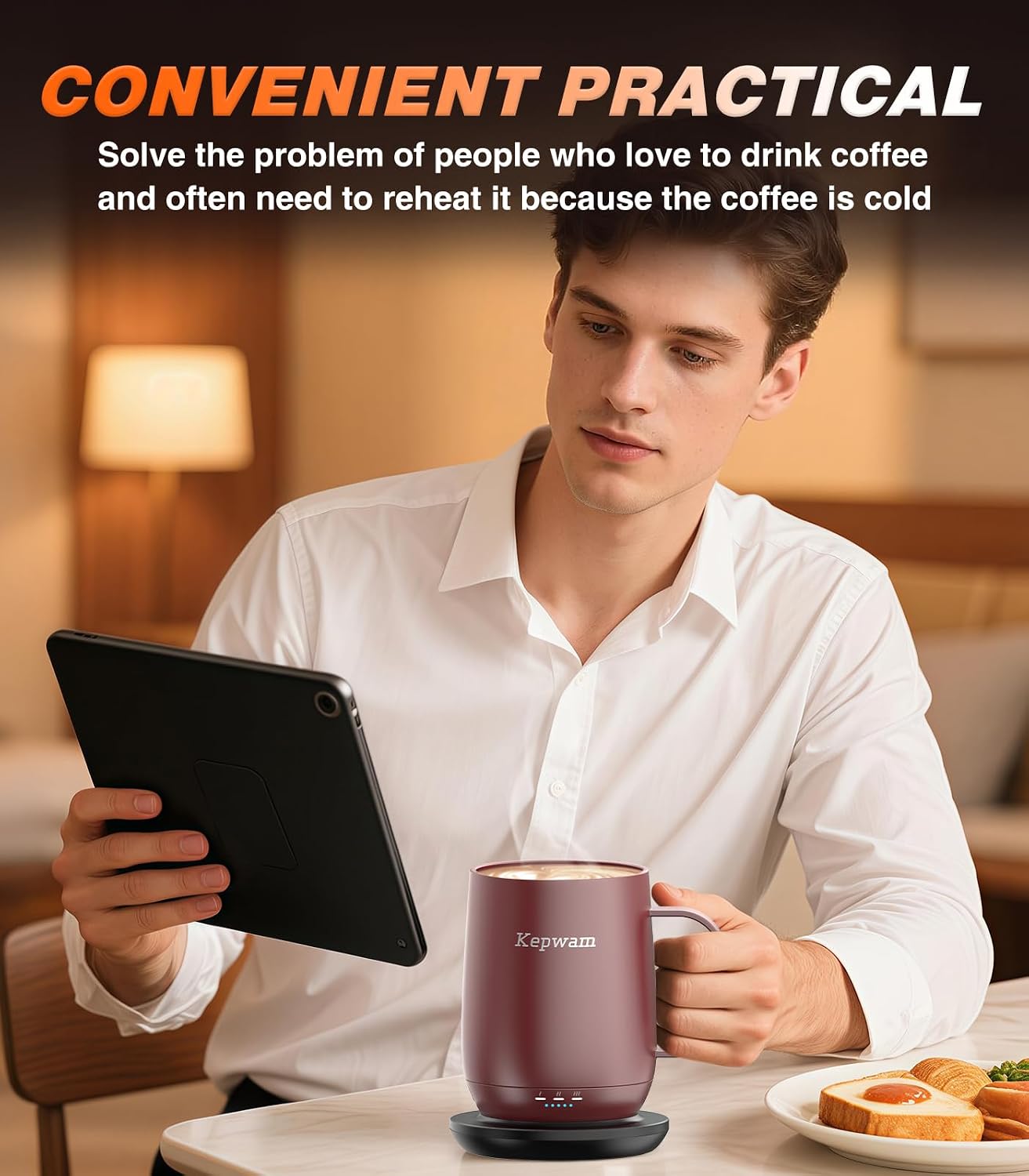 Self-Heating Coffee Mug T2, 16oz Electric Heated Mug Hot Up to 149℉ | No App, 3 Temp Settings to Keep Coffee Warm, Long-Lasting Battery for Office & Home,Auto Shut-Off, Ideal Gift for Men & Women