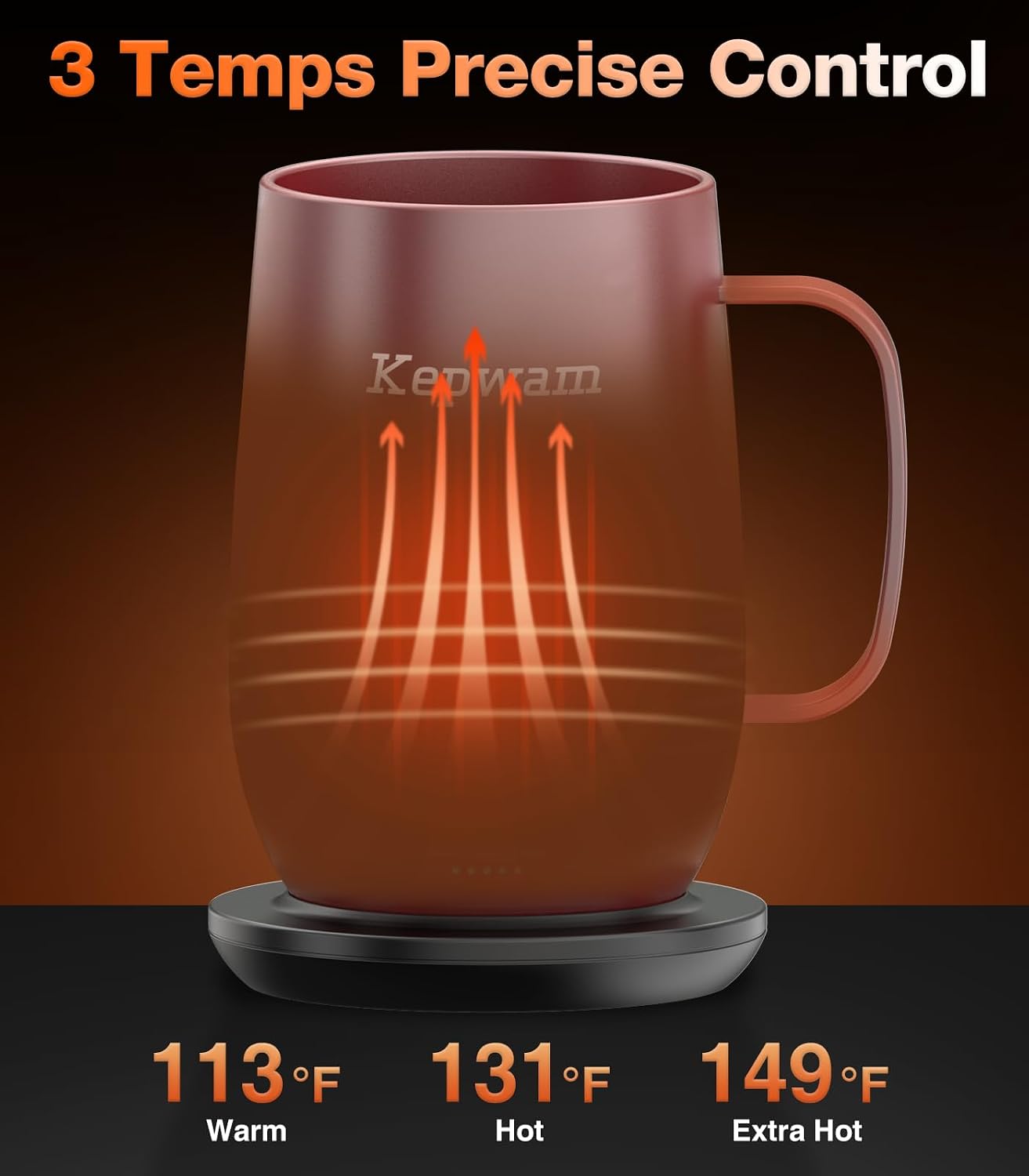 Self-Heating Coffee Mug T2, 16oz Electric Heated Mug Hot Up to 149℉ | No App, 3 Temp Settings to Keep Coffee Warm, Long-Lasting Battery for Office & Home,Auto Shut-Off, Ideal Gift for Men & Women