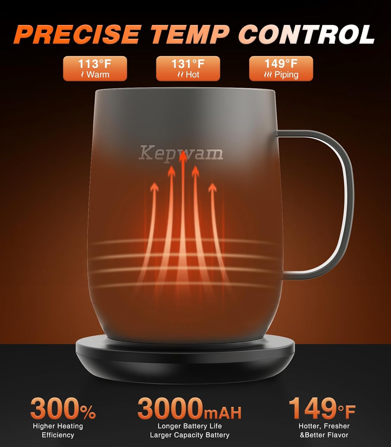 Self-Heating Coffee Mug T2, 16oz Electric Heated Mug Hot Up to 149℉ | No App, 3 Temp Settings to Keep Coffee Warm, Long-Lasting Battery for Office & Home,Auto Shut-Off, Ideal Gift for Men & Women