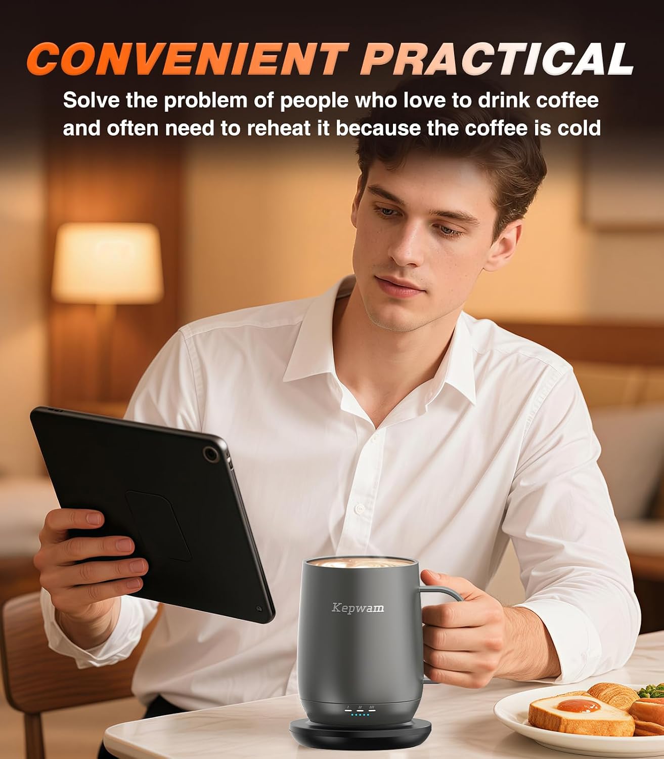 Self-Heating Coffee Mug T2, 16oz Electric Heated Mug Hot Up to 149℉ | No App, 3 Temp Settings to Keep Coffee Warm, Long-Lasting Battery for Office & Home,Auto Shut-Off, Ideal Gift for Men & Women