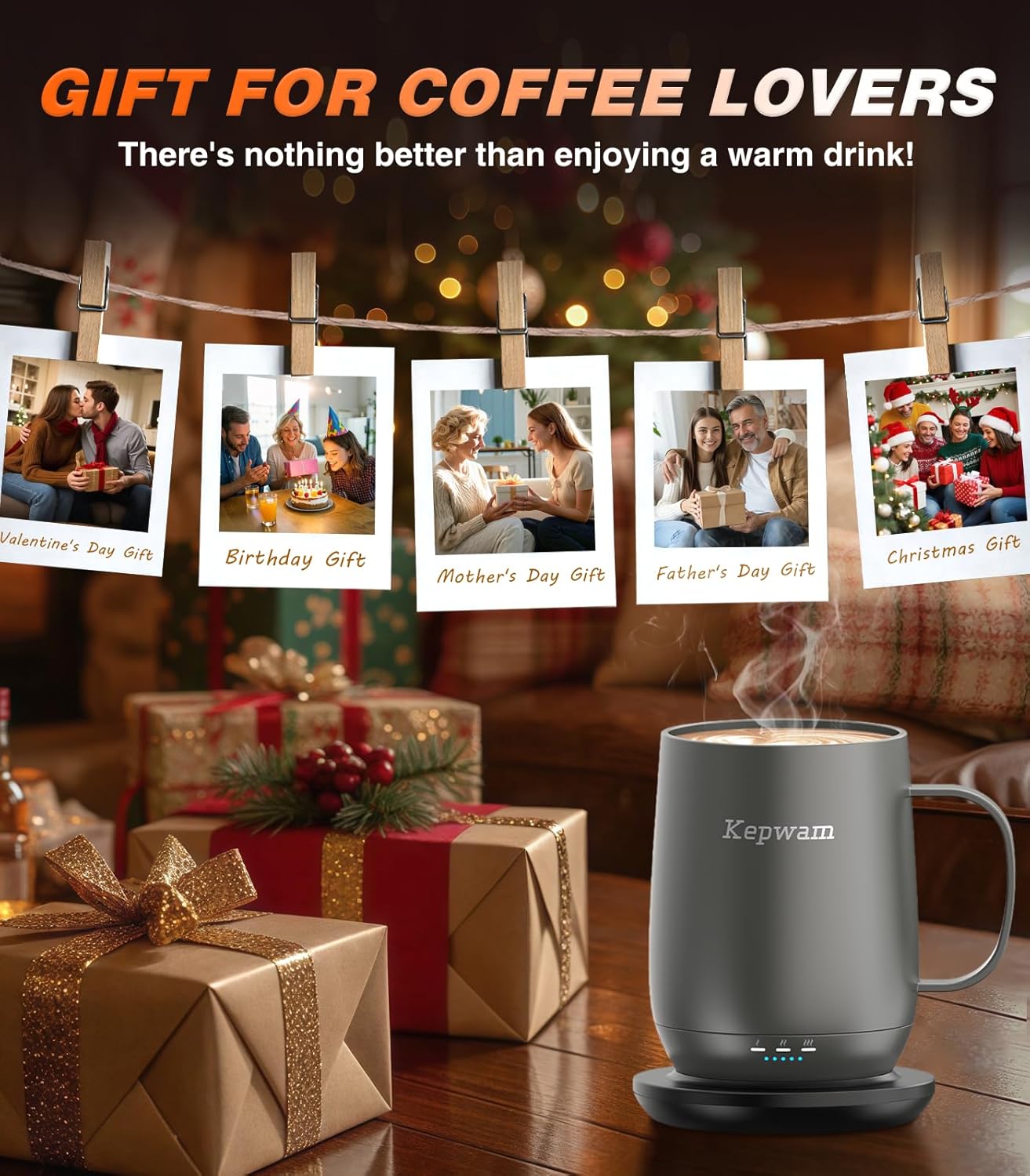 Self-Heating Coffee Mug T2, 16oz Electric Heated Mug Hot Up to 149℉ | No App, 3 Temp Settings to Keep Coffee Warm, Long-Lasting Battery for Office & Home,Auto Shut-Off, Ideal Gift for Men & Women