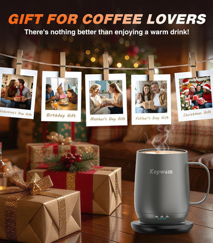 Self-Heating Coffee Mug T2, 16oz Electric Heated Mug Hot Up to 149℉ | No App, 3 Temp Settings to Keep Coffee Warm, Long-Lasting Battery for Office & Home,Auto Shut-Off, Ideal Gift for Men & Women