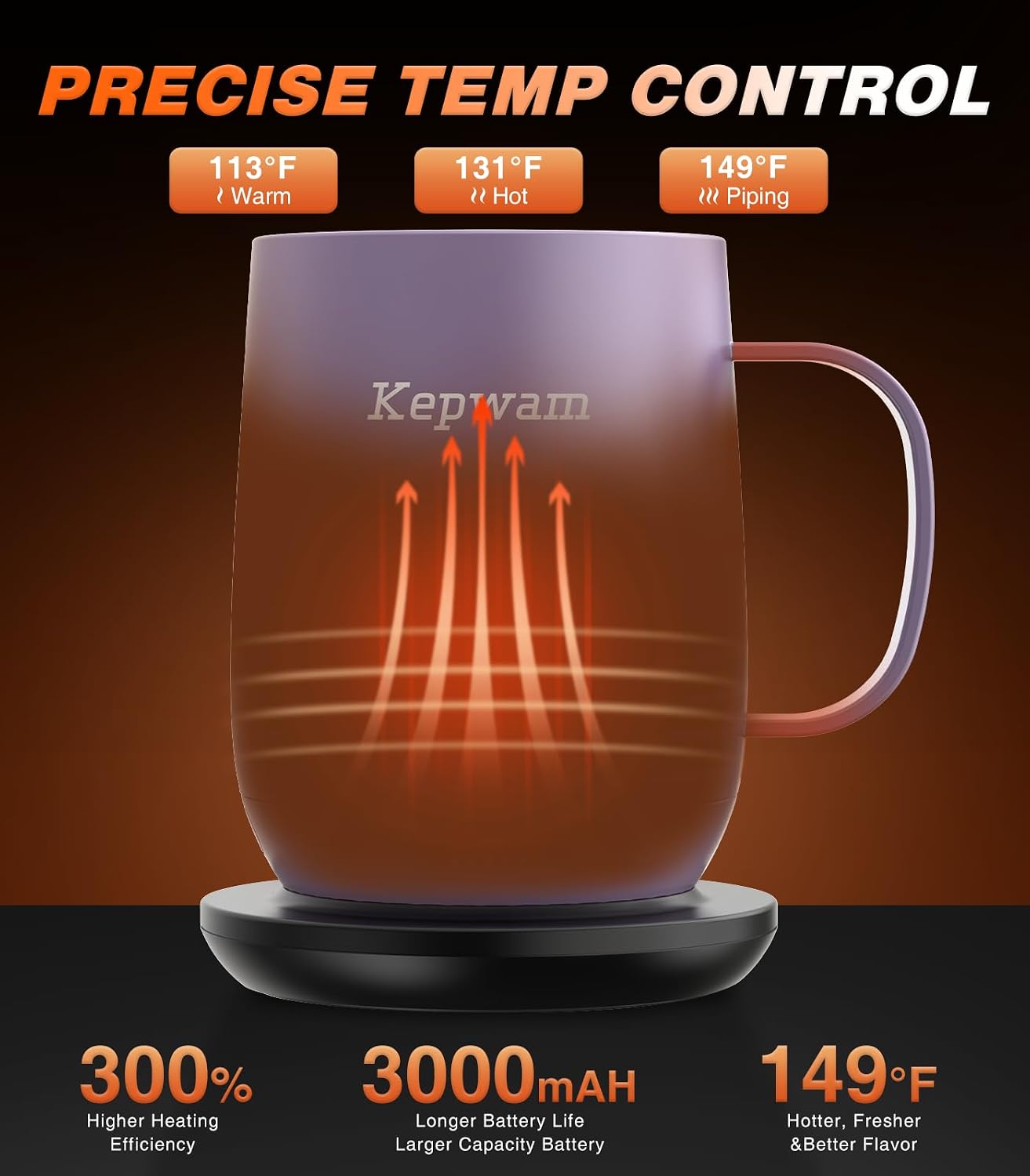 Self-Heating Coffee Mug T2, 16oz Electric Heated Mug Hot Up to 149℉ | No App, 3 Temp Settings to Keep Coffee Warm, Long-Lasting Battery for Office & Home,Auto Shut-Off, Ideal Gift for Men & Women