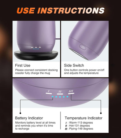 Self-Heating Coffee Mug T2, 16oz Electric Heated Mug Hot Up to 149℉ | No App, 3 Temp Settings to Keep Coffee Warm, Long-Lasting Battery for Office & Home,Auto Shut-Off, Ideal Gift for Men & Women