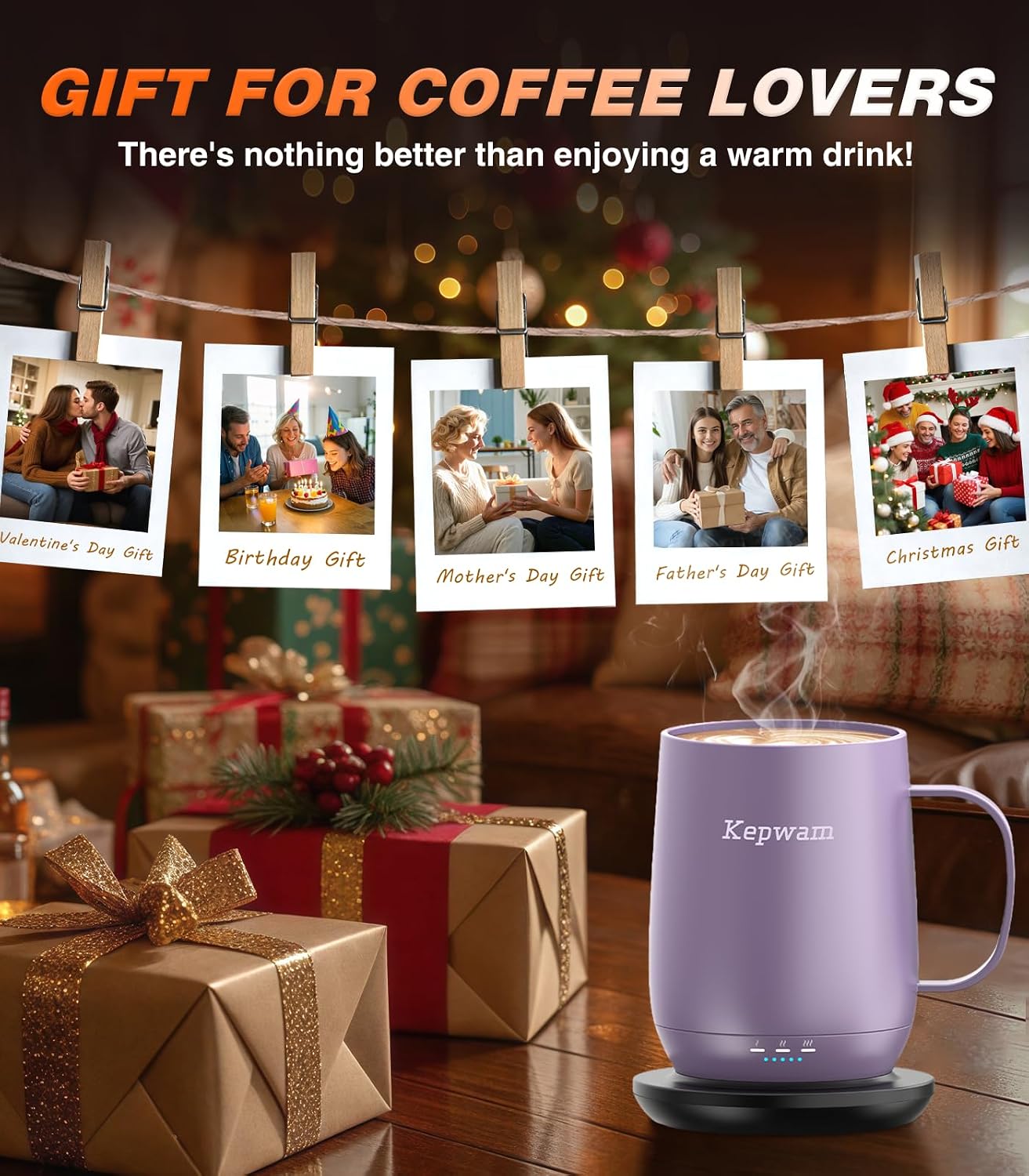 Self-Heating Coffee Mug T2, 16oz Electric Heated Mug Hot Up to 149℉ | No App, 3 Temp Settings to Keep Coffee Warm, Long-Lasting Battery for Office & Home,Auto Shut-Off, Ideal Gift for Men & Women