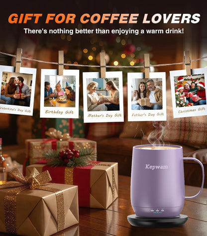 Self-Heating Coffee Mug T2, 16oz Electric Heated Mug Hot Up to 149℉ | No App, 3 Temp Settings to Keep Coffee Warm, Long-Lasting Battery for Office & Home,Auto Shut-Off, Ideal Gift for Men & Women