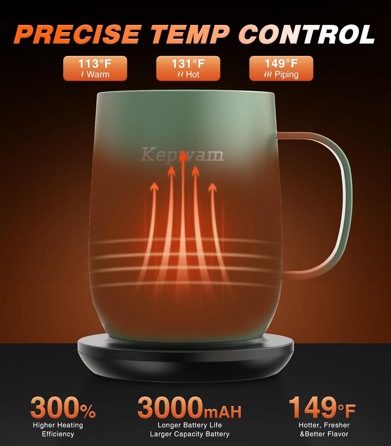 Self-Heating Coffee Mug T2, 16oz Electric Heated Mug Hot Up to 149℉ | No App, 3 Temp Settings to Keep Coffee Warm, Long-Lasting Battery for Office & Home,Auto Shut-Off, Ideal Gift for Men & Women