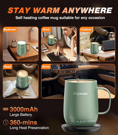 Self-Heating Coffee Mug T2, 16oz Electric Heated Mug Hot Up to 149℉ | No App, 3 Temp Settings to Keep Coffee Warm, Long-Lasting Battery for Office & Home,Auto Shut-Off, Ideal Gift for Men & Women