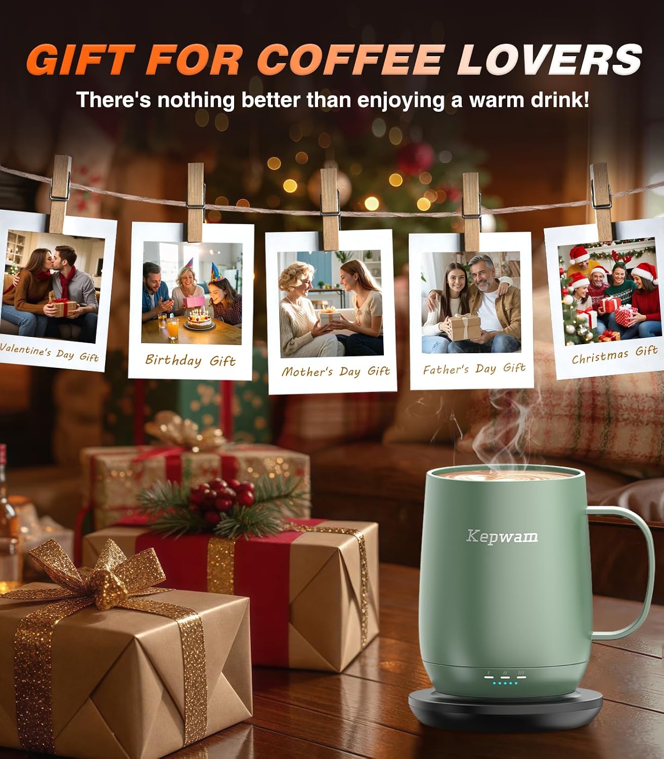 Self-Heating Coffee Mug T2, 16oz Electric Heated Mug Hot Up to 149℉ | No App, 3 Temp Settings to Keep Coffee Warm, Long-Lasting Battery for Office & Home,Auto Shut-Off, Ideal Gift for Men & Women