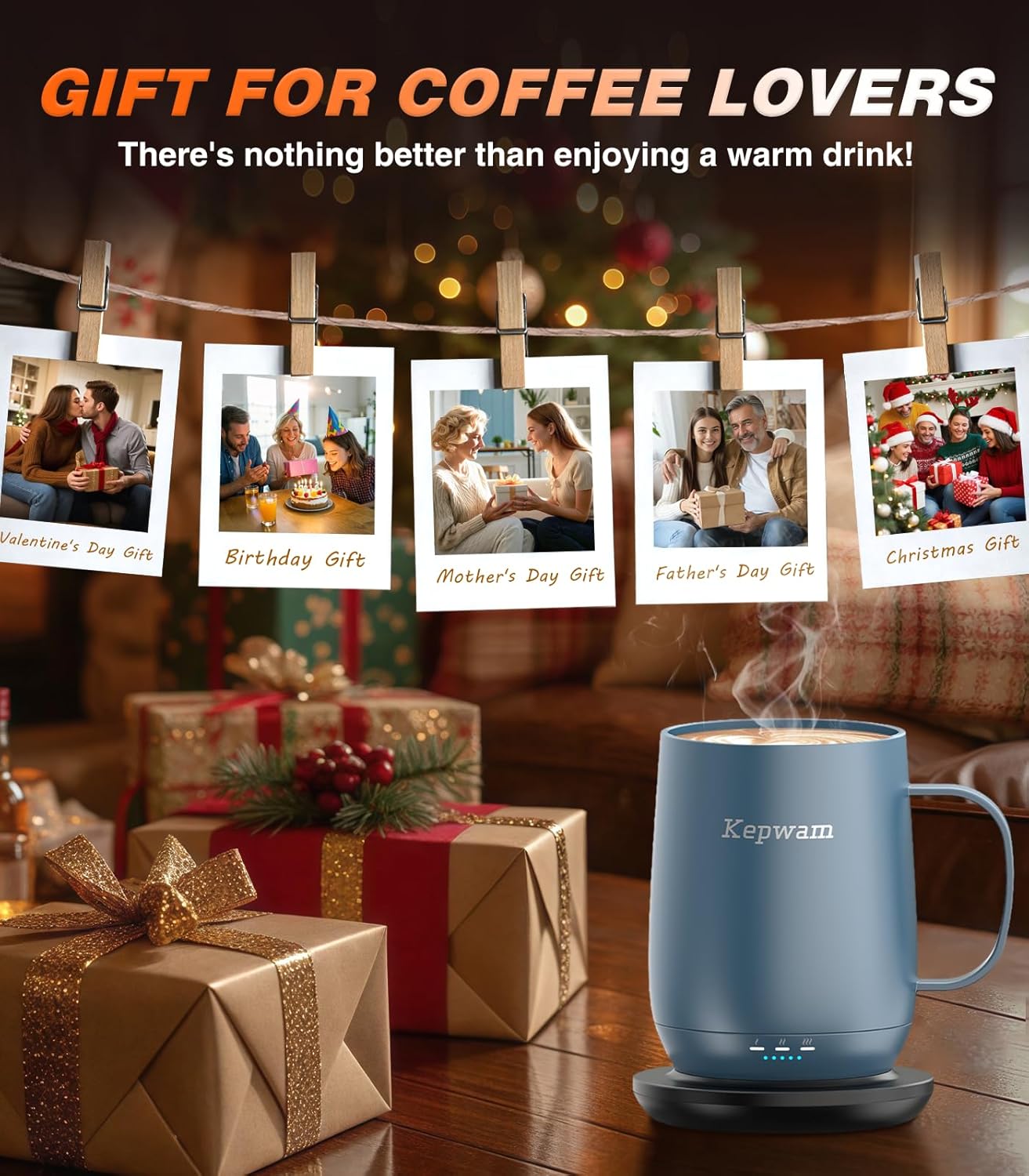 Self-Heating Coffee Mug T2, 16oz Electric Heated Mug Hot Up to 149℉ | No App, 3 Temp Settings to Keep Coffee Warm, Long-Lasting Battery for Office & Home,Auto Shut-Off, Ideal Gift for Men & Women