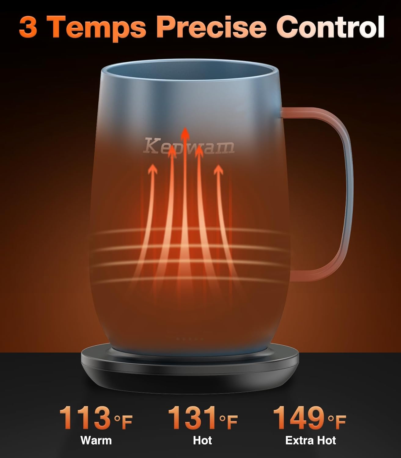 Self-Heating Coffee Mug T2, 16oz Electric Heated Mug Hot Up to 149℉ | No App, 3 Temp Settings to Keep Coffee Warm, Long-Lasting Battery for Office & Home,Auto Shut-Off, Ideal Gift for Men & Women