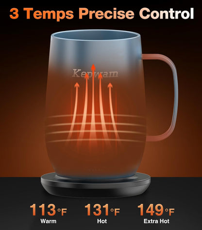 Self-Heating Coffee Mug T2, 16oz Electric Heated Mug Hot Up to 149℉ | No App, 3 Temp Settings to Keep Coffee Warm, Long-Lasting Battery for Office & Home,Auto Shut-Off, Ideal Gift for Men & Women