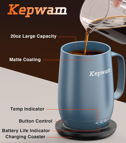 Self-Heating Coffee Mug T2, 16oz Electric Heated Mug Hot Up to 149℉ | No App, 3 Temp Settings to Keep Coffee Warm, Long-Lasting Battery for Office & Home,Auto Shut-Off, Ideal Gift for Men & Women