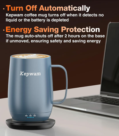 Self-Heating Coffee Mug T2, 16oz Electric Heated Mug Hot Up to 149℉ | No App, 3 Temp Settings to Keep Coffee Warm, Long-Lasting Battery for Office & Home,Auto Shut-Off, Ideal Gift for Men & Women