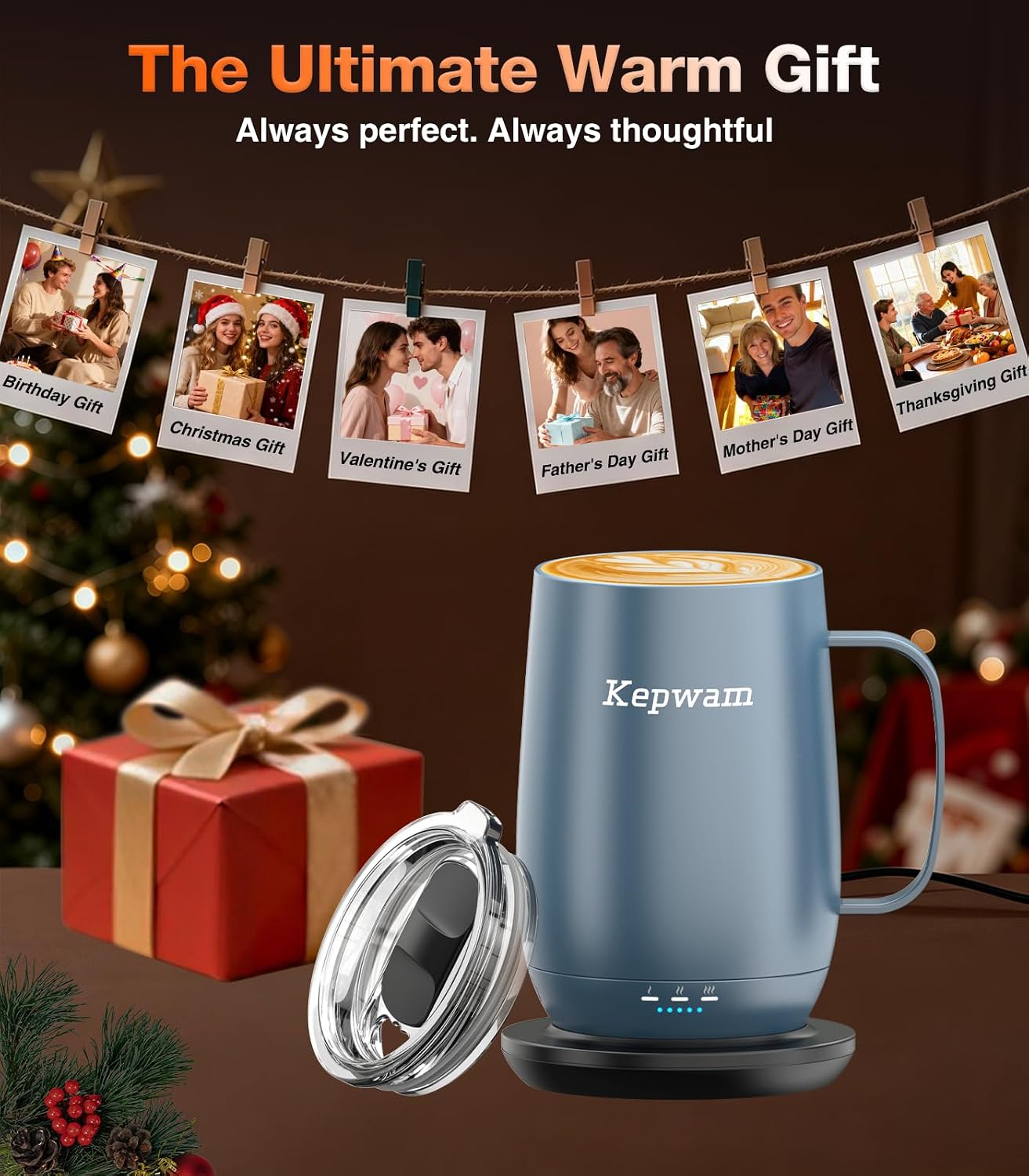 Self-Heating Coffee Mug T2, 16oz Electric Heated Mug Hot Up to 149℉ | No App, 3 Temp Settings to Keep Coffee Warm, Long-Lasting Battery for Office & Home,Auto Shut-Off, Ideal Gift for Men & Women
