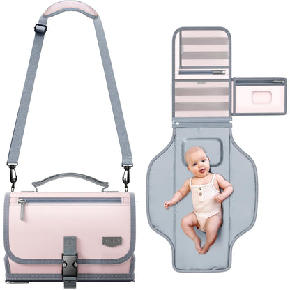 Portable Diaper Changing Pad, Waterproof Travel Baby Changing Pad with Modern Chic Design, Lightweight Easy-Clean Changing Mat, Baby Registry Essential & Baby Gift (Pink)