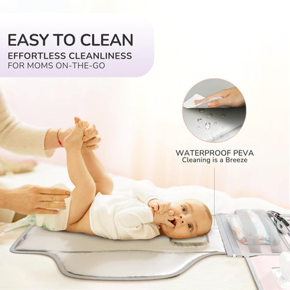 Portable Diaper Changing Pad, Waterproof Travel Baby Changing Pad with Modern Chic Design, Lightweight Easy-Clean Changing Mat, Baby Registry Essential & Baby Gift (Pink)