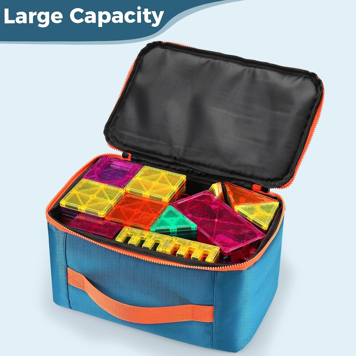 Toy Carry Case,Magnetic Tiles Storage Bag, Water Resistant Oxford Cloth Organizer, Box Storage Bin for Playroom, Classroom,Home Organization(Blue)