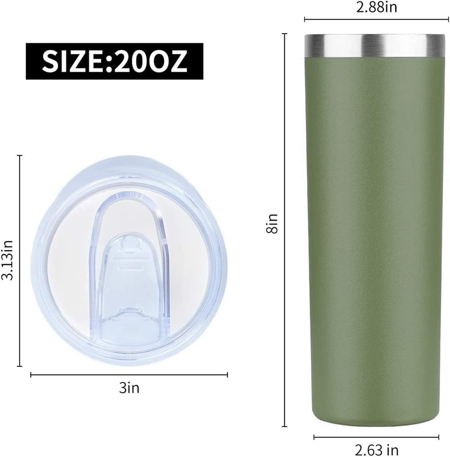 20 oz Skinny Tumbler, Stainless Steel Insulated Slim Tumbler with Lid, Reusable Double Wall Travel Coffee Mug, Durable Powder Coated Travel Water Cup(Black, 1)