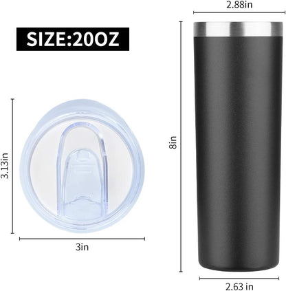 20 oz Skinny Tumbler, Stainless Steel Insulated Slim Tumbler with Lid, Reusable Double Wall Travel Coffee Mug, Durable Powder Coated Travel Water Cup(Black, 1)