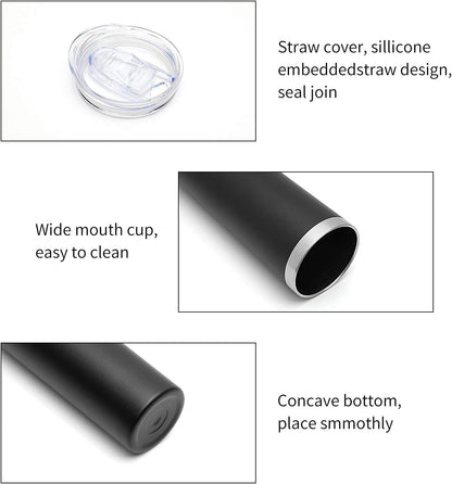 20 oz Skinny Tumbler, Stainless Steel Insulated Slim Tumbler with Lid, Reusable Double Wall Travel Coffee Mug, Durable Powder Coated Travel Water Cup(Black, 1)
