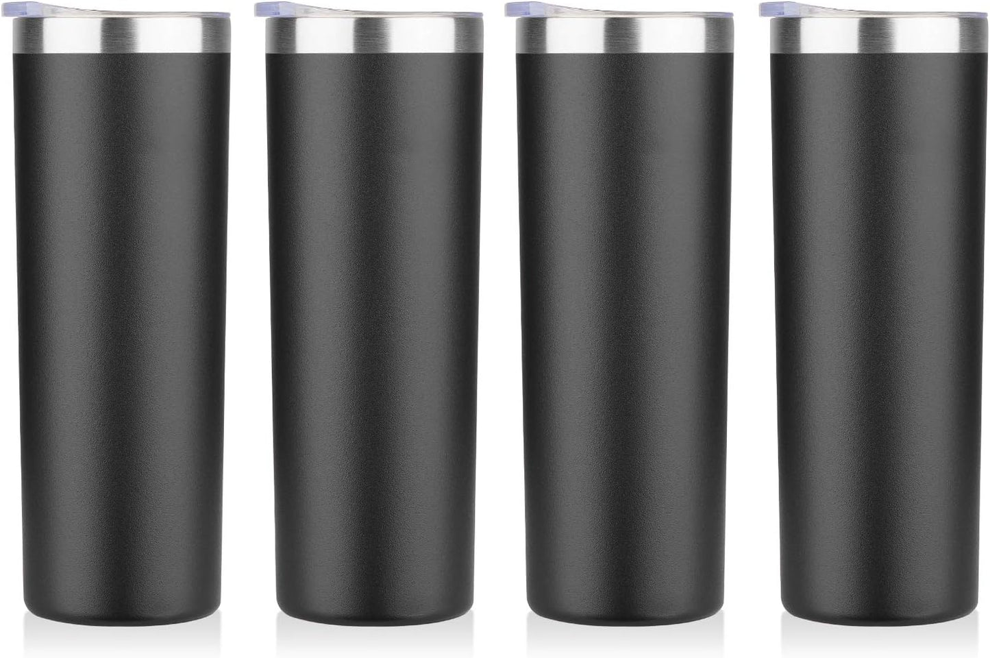 20 oz Skinny Tumbler, Stainless Steel Insulated Slim Tumbler with Lid, Reusable Double Wall Travel Coffee Mug, Durable Powder Coated Travel Water Cup(Black, 1)