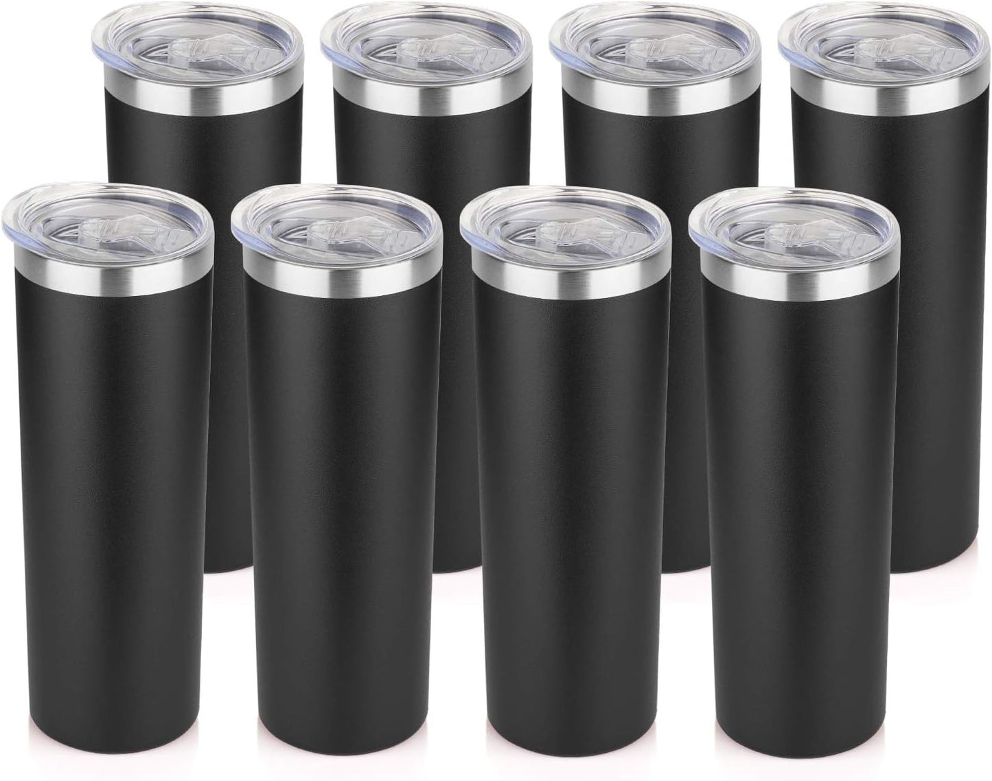 20 oz Skinny Tumbler, Stainless Steel Insulated Slim Tumbler with Lid, Reusable Double Wall Travel Coffee Mug, Durable Powder Coated Travel Water Cup(Black, 1)