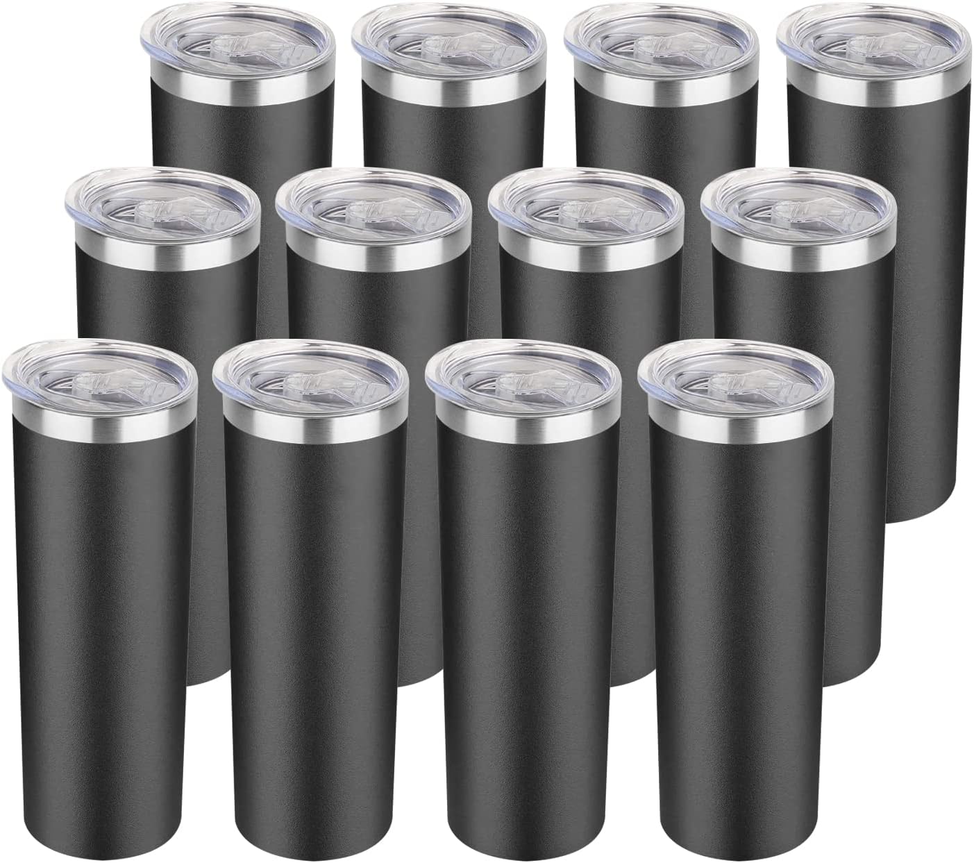 20 oz Skinny Tumbler, Stainless Steel Insulated Slim Tumbler with Lid, Reusable Double Wall Travel Coffee Mug, Durable Powder Coated Travel Water Cup(Black, 1)